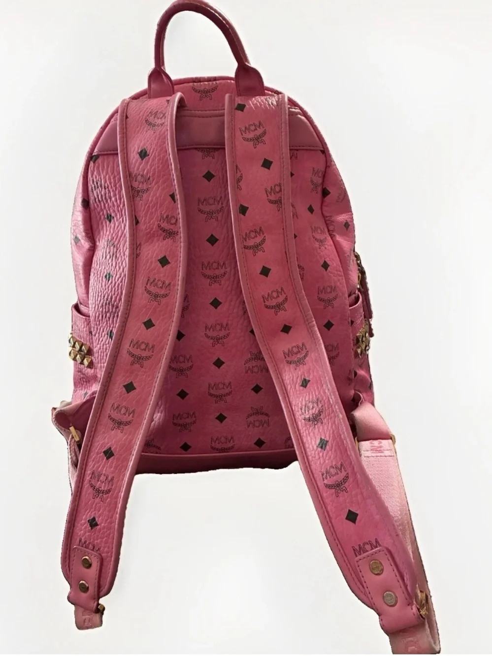 MCM VISETOS STUDDED MEDIUM STARK BACKPACK Bubble Gum Pink MSRP $1498